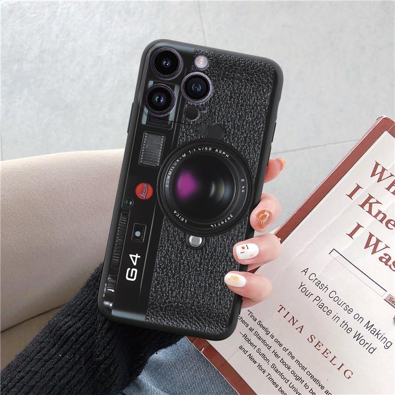 Чехлы для телефонов для iPhone 15 Pro 6 14 XS 13 Max XR 12 Mini 7 Plus X SE 8 11 Забавный ретро-телефон с камерой и рисунком Мягкий противоударный бампер из ТПУ