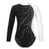 Girls Mock Neck Long Sleeve Ballet Leotard Shiny Faux Diamonds Adorned Keyhole Back Ice Skating Jumpsuit