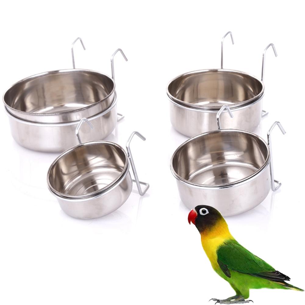 Cat Pet Stainless Steel Hang-on Puppy Bird Feeder Water Drinker Cage Cup Dog Feeding Bowl