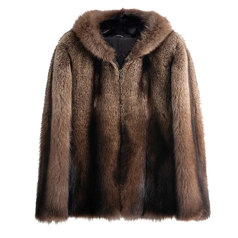 Мужская короткая коричневая шуба из искусственного меха на молнии с воротником-стойкой Теплая зимняя куртка Повседневная уличная одежда