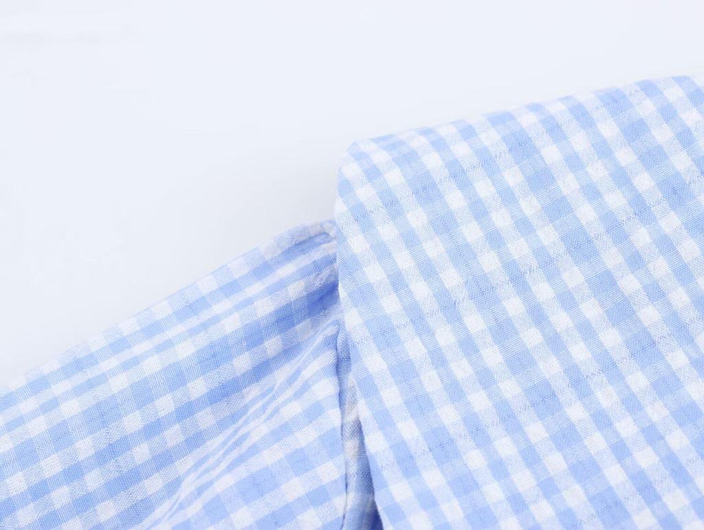 Spring 2025 Women's European & American Plaid Tie-Up Peter Pan Collar Shirt