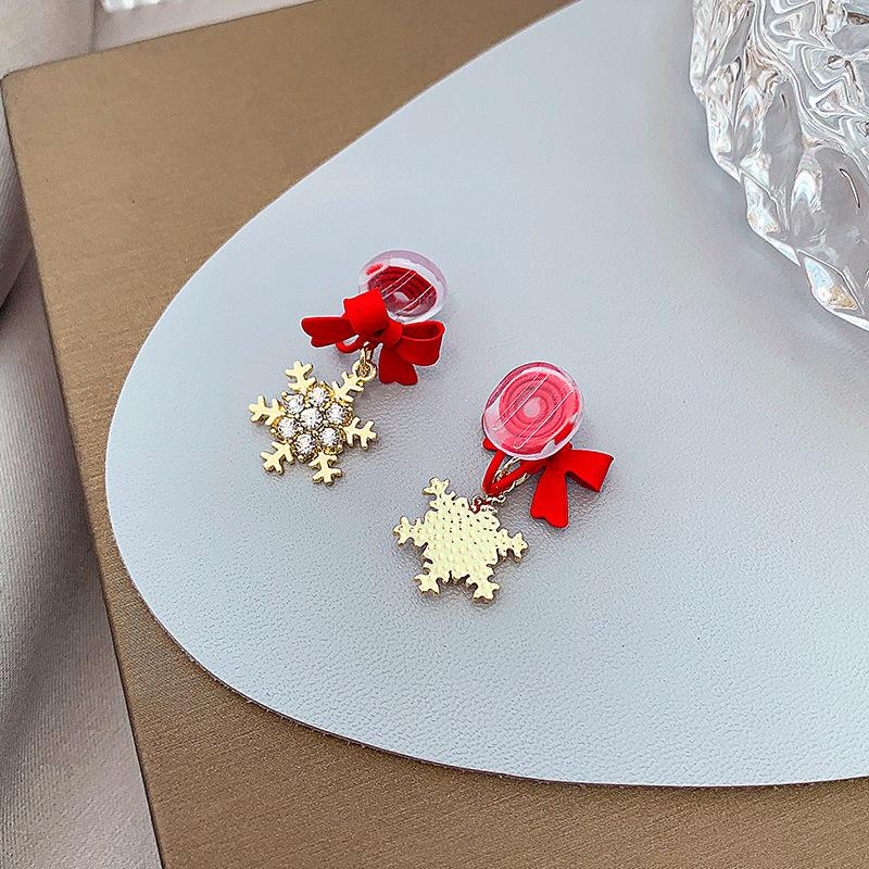 Ins модные красные серьги со снежинками и бантом для женщин, корейские украшения для ушей, рождественские новые золотые серьги-подвески со снегом