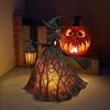 Halloween Witch Lamp Handcrafted Gothic Small Stained Glass Witch Figurine with Warm Light Desktop Standing Night Light for Home Shelf Mantel Decor