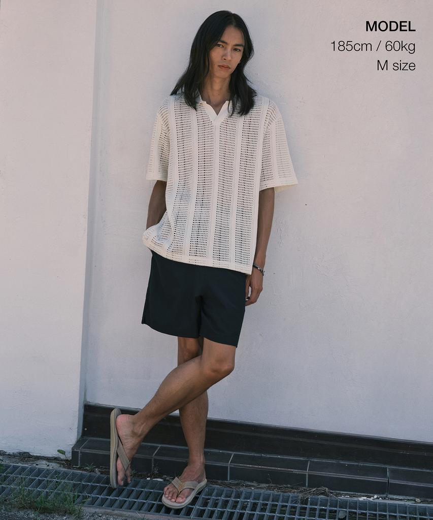 MUSINSA STANDARD Vertical Crochet Slit Neck Polo Shirt [Ivory]