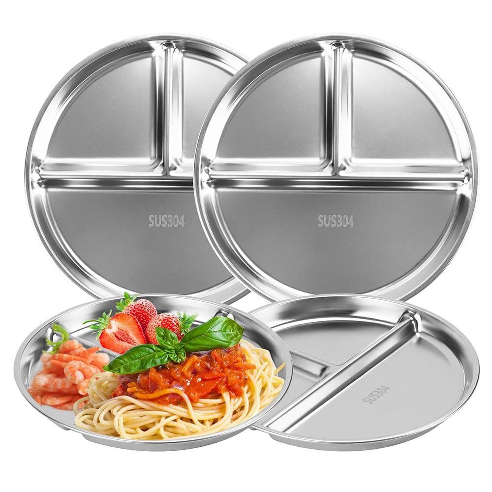Reusable Divided Dinner Plates Unbreakable 3 Compartment Food Tray Portion Control Plate  Lunch