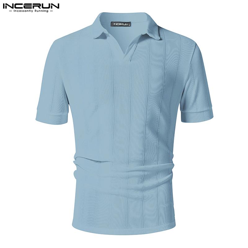 INCERUN Летние мужские тонкие топы-поло с короткими рукавами и V-образным вырезом с лацканами