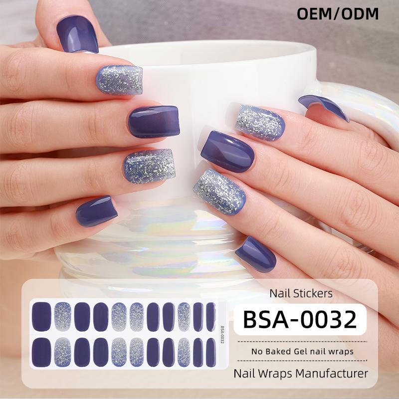 Hot Sale Autumn Winter Design Press-On 22 Gel Nail Wraps Strips No UV Lamp Free Baked Fully No Baked Cured Gel Nail Stickers