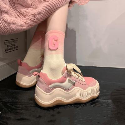 2024 Толстая подошва Elevator Shoes 2024 Розовая Милая Радужная Пони Повседневная Обувь Женские Кроссовки На Платформе Для Девочек Повседневная Обувь Для Катания На Плоской Подошве