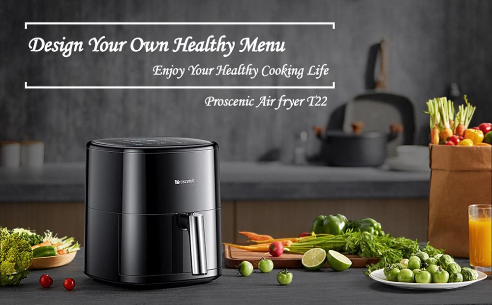 Proscenic T22 Air Fryer with 13 Presets & Shake Reminder, Oil Free Air Fryer 5L, Compatible with APP & Alexa - Black