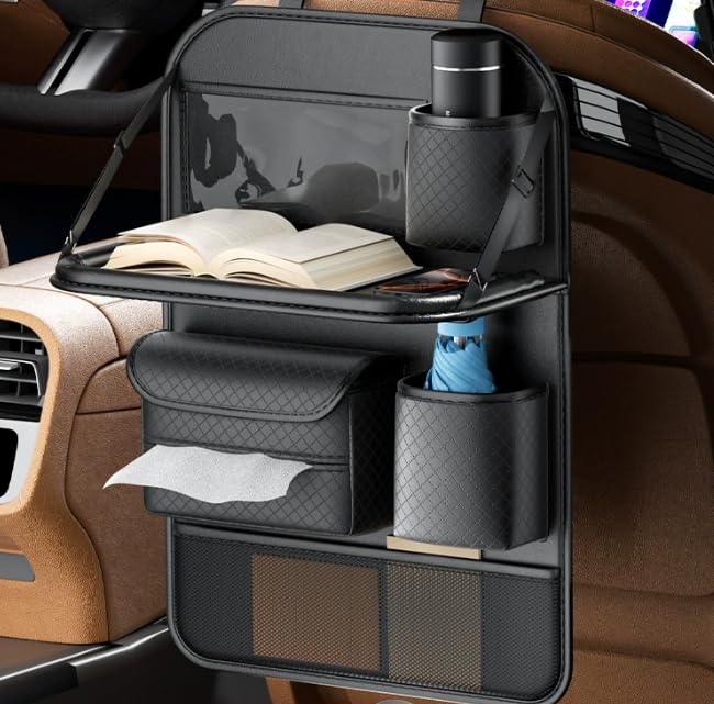 DURASIKO Car Seat Back Storage Cup Small Item Foldable Leather PU and Multifunctional and Easy To Convenient for Car Interior Organization Pocket,