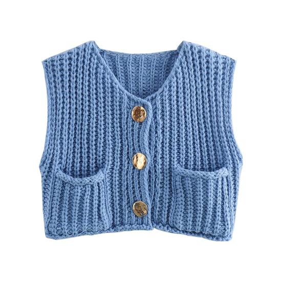 Women Sweater Vest V-neck Sleeveless Button Down Cardigan with Pockets Solid Color