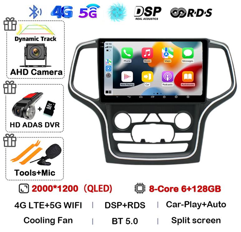 Android 14 беспроводной Carplay Auto 4G+WIFI для Jeep Grand Cherokee WK2 2014-2017 навигация GPS автомобильный радиоприемник мультимедиа видеоплеер