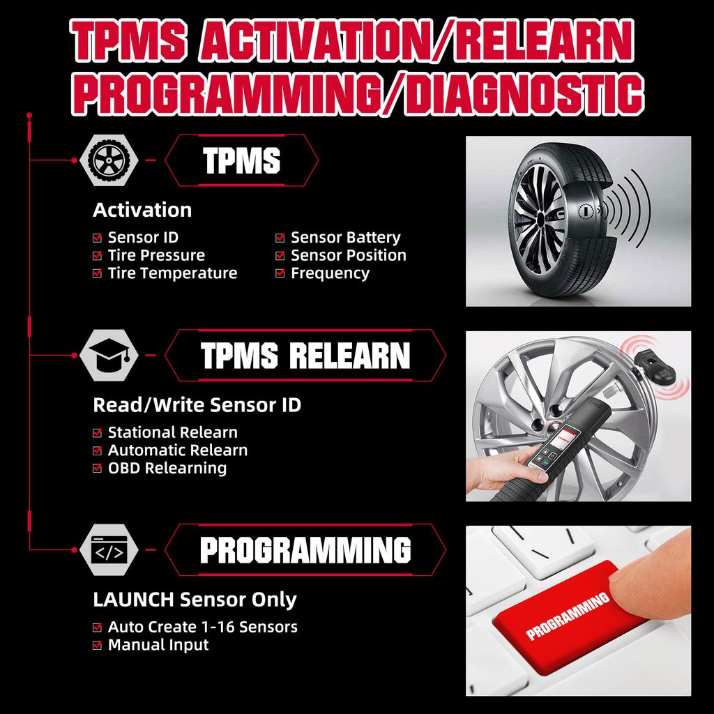 Launch X431 TSGUN TPMS 315/433 МГц 2-в-1 RF-сенсор X-431 TSGUN Детектор датчика давления в шинах автомобиля Инструмент для программирования и диагностики