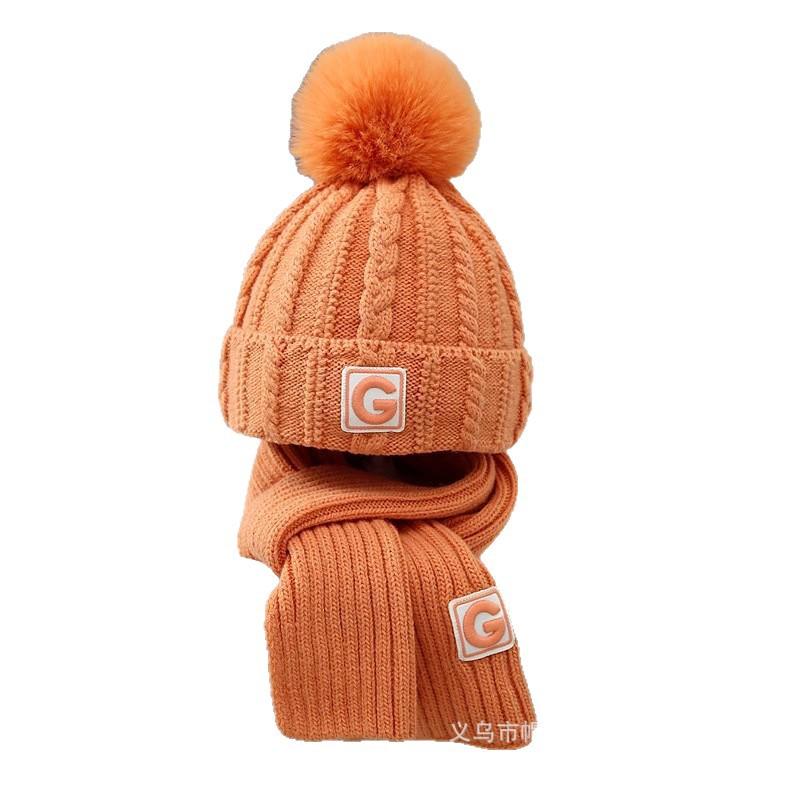 Children's hats, winter new products, boys and girls scarves, two-piece set, knitted warm and versatile G-standard wool hat set