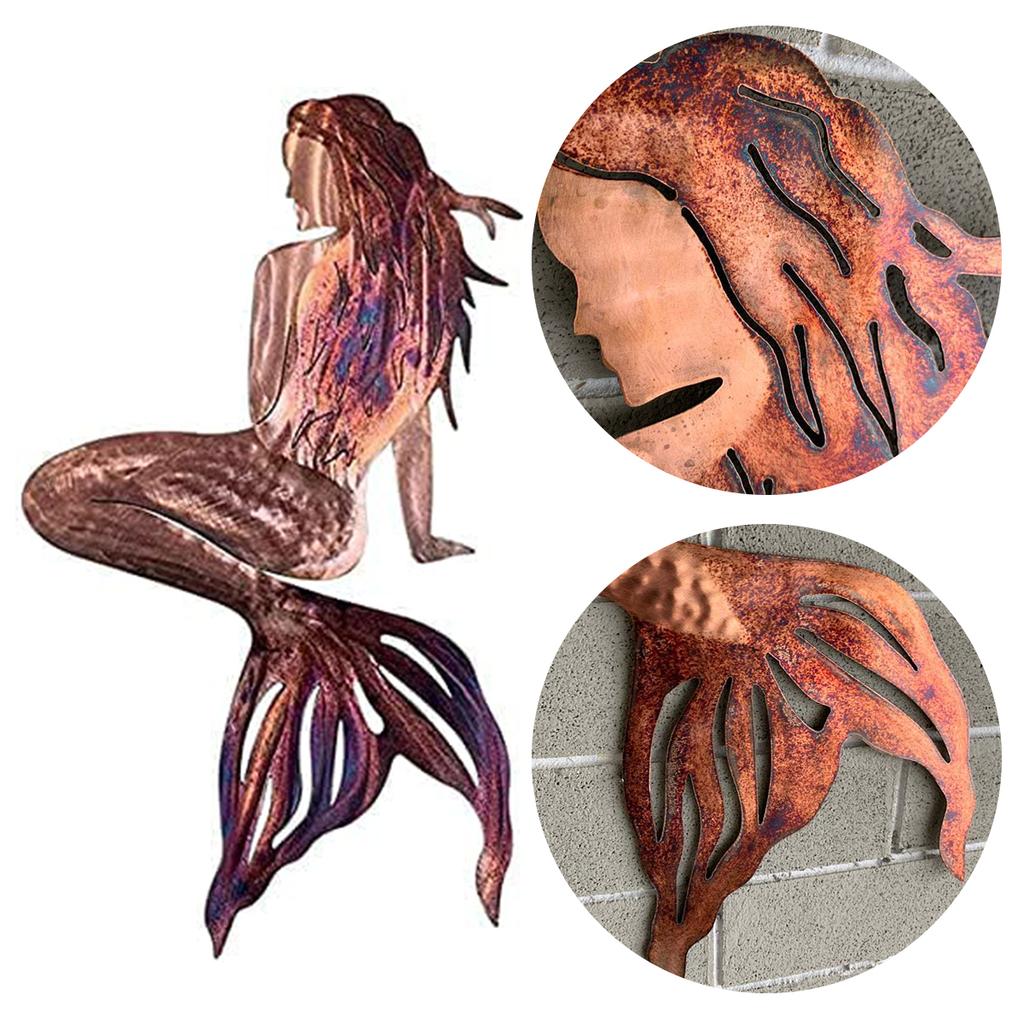 Mermaid Metal Art Wall Decor Wrought Iron Handmade Creative Craft Panels Hanging Decoration for Garden Beach Living Room Art