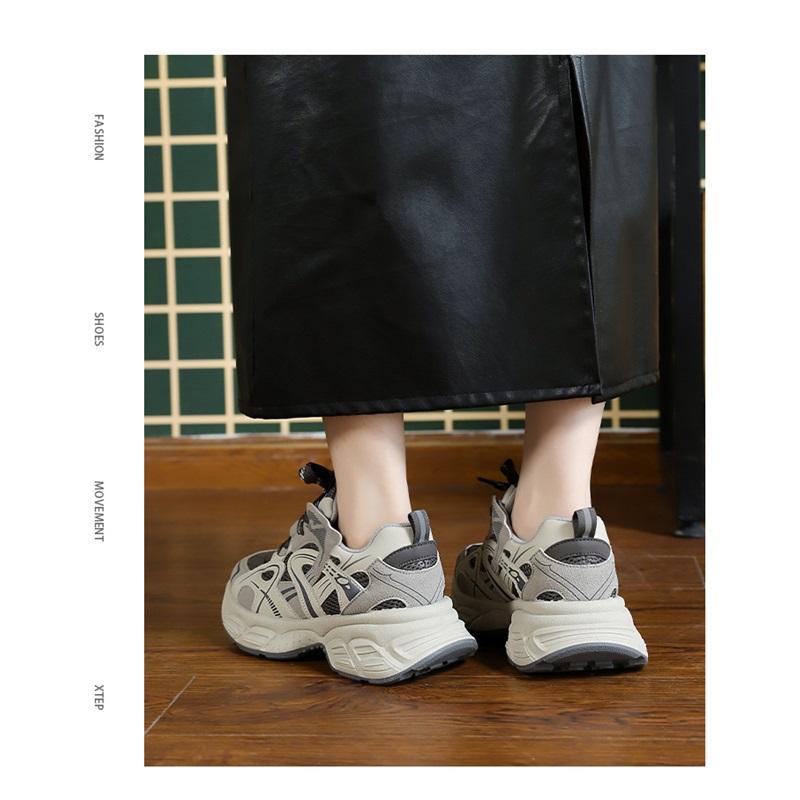 Thick Pops Shoes Women's Spring Gray Sneakers Versatile Thick Bottom Heightening Casual Sneakers