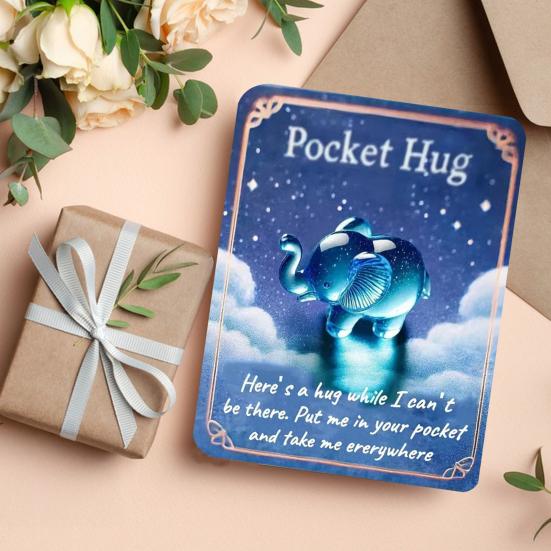 Pocket Hug Turtle Emotional Support Animal with Pocket Hug Card Positive Mini Penguin Elephant Gift for Friends Kids Coworkers
