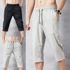 Однотонные бриджи Эластичная талия Мужские На кулиске Длина 3/4 Укороченные брюки Спортивные штаны