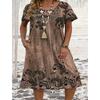 YYFS Женская мода больших размеров на лето и весну с принтом и коротким рукавом с круглым вырезом и свободной талией, повседневные платья