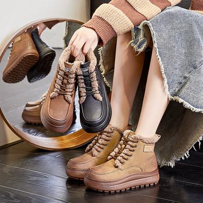 Новые женские зимние ботинки на толстой подошве 2025 женские бархатные теплые короткие ботинки женские ретро знаменитый стиль универсальные женские ботинки