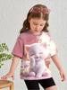 Детская одежда Одежда для девочек Футболка с коротким рукавом для девочек с принтом животных из мультфильмов Повседневная футболка с круглым вырезом для девочек Летняя детская одежда