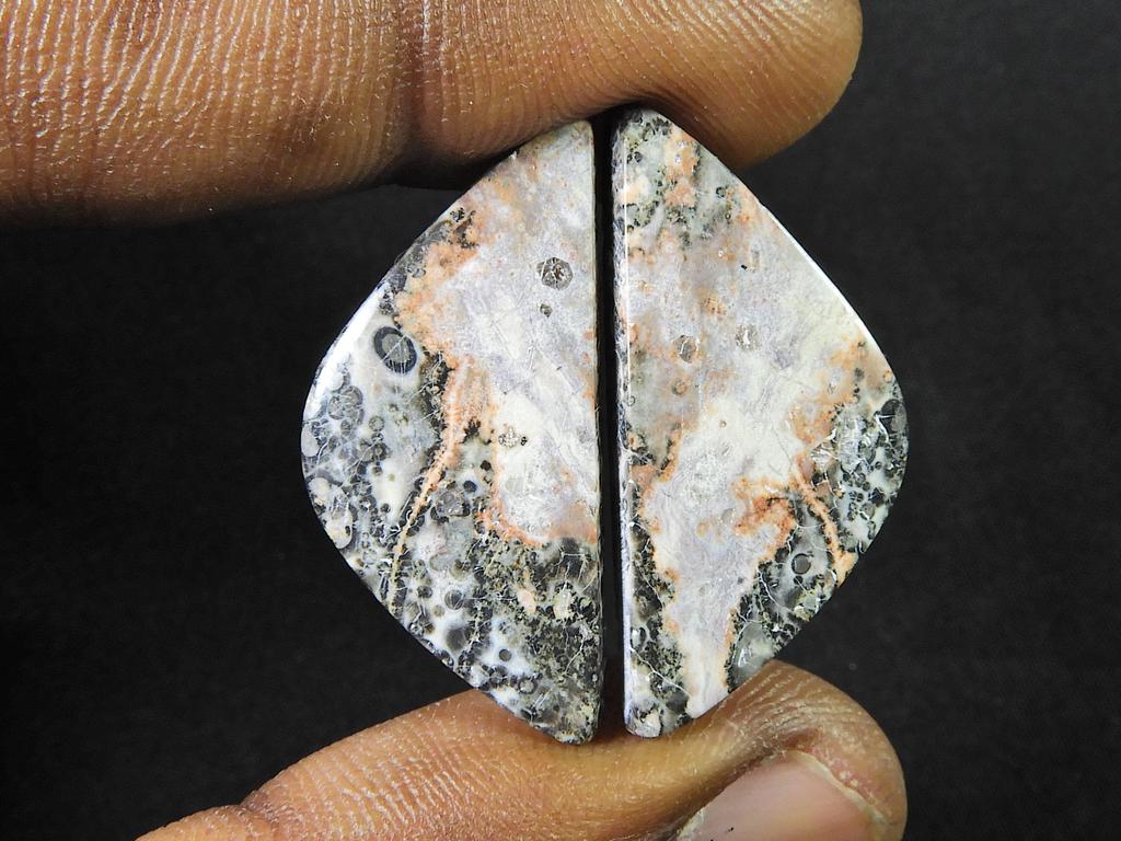 28Cts.Natural Leopard Skin Jasper Matched Pair Handmade Gemstone 14X30X04 MM SK-794