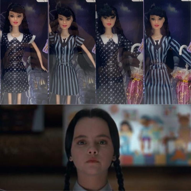 Poseable Adams Family Wednesday Addams Doll With Umbrella And Dotted Outfits 5 And 11 Joint Options