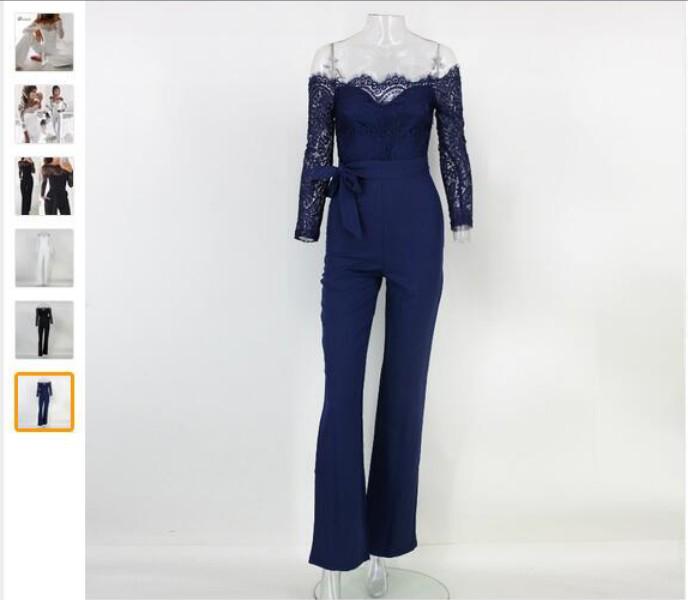 Off-Shoulder Lace Patchwork Butterfly Jumpsuit with Wide-Leg Pants