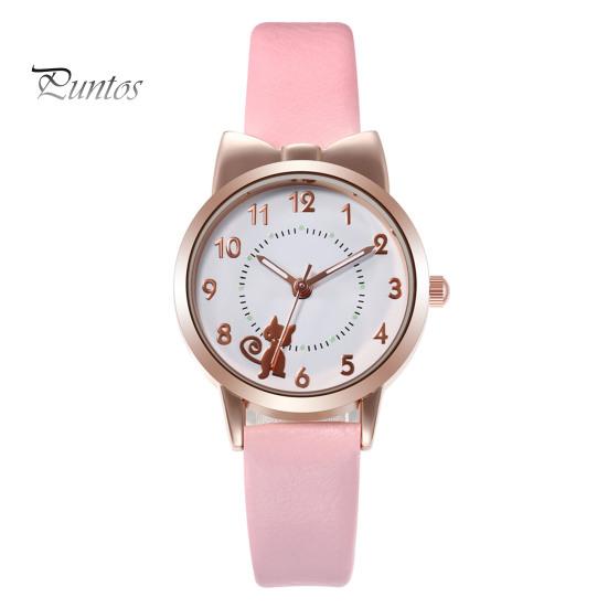 1 комплект, женские часы, браслет со звездой и луной, мультяшный кот, бант, круглый ремешок из искусственной кожи, точные кварцевые наручные часы для девочек и студентов, модные украшения на день рождения