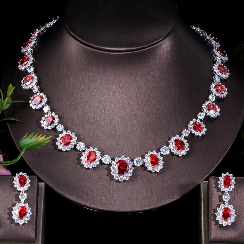 CMM High Quality Emerald Color Zirconia Women's Party Jewelry Earrings Necklace Set