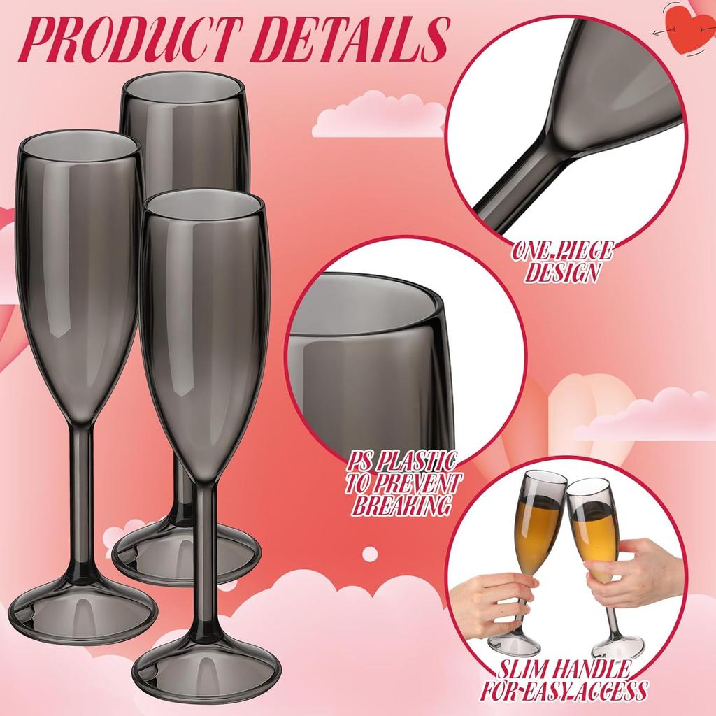 40 шт. Шампанские бокалы 6 унций оптом, Полупрозрачные черные акриловые бокалы для вина на высокой ножке для свадьбы, дня рождения, рождественской вечеринки