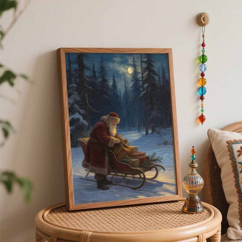 Christmas Santa Claus Sleigh Forest Moonlight Digital Oil Painting Art Kit Hand Painting Home Decoration Painting