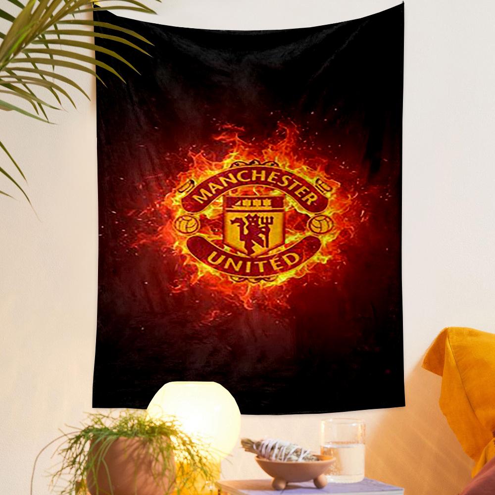 Manchester United Crest Fire Decorative Wall Tapestry Hanging Tapestry for Bedroom Dorm Gift