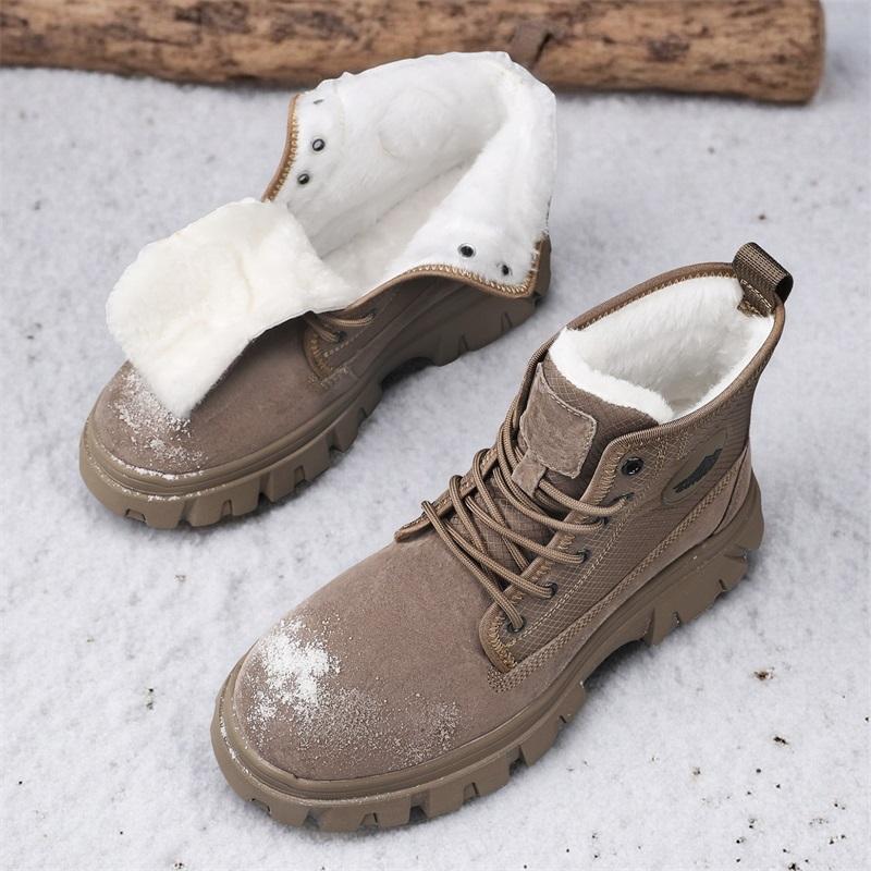 Men's Ankle Boots Genuine Leather Short Boots Retro Snow Boots Warm Casual Plush Shoes