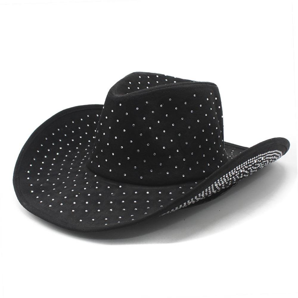 Glitter Finish Western Cowboy Hat Rhinestone Decor Stage Performance Hat Panama Cowboy Hat  Holiday