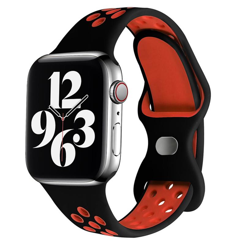 Браслет Дышащий силиконовый спортивный ремешок, сменный ремешок для Iwatch Apple Watch Series 9, 8, 7, 6, 5, 4, 3, 2, 1 Se Ultra, 38 мм, 40 мм, 41 мм, 42 мм, 44 мм, 45 мм, 49 мм