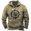 Vintage Men's Hooded Sweatshirt Tops Compass Print Harajuku Hoodie For Men Winter Oversized Casual Clothes Male Daily Streetwear