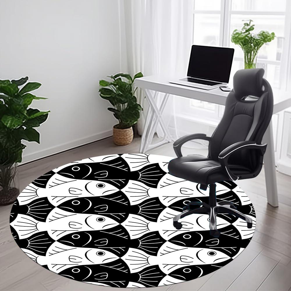 1pc Fish School Office Round Area Rug, Indoor Mat Suitable ForOffice, Under Office Chairs Bedroom Living Room Home Decor, Room Deco t280