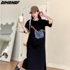 2023 Plus Size Summer T-Shirt Dress Beach Women Cotton Pattern Print Loose Long Dresses 6705