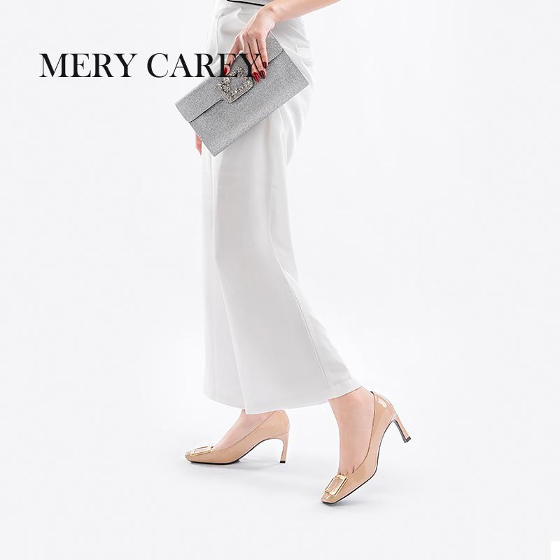 Роскошные кожаные туфли на высоком каблуке для женщин 2024 года, новые летние туфли-лодочки с квадратным носком и французским темпераментом для офиса, телесные туфли для девочек