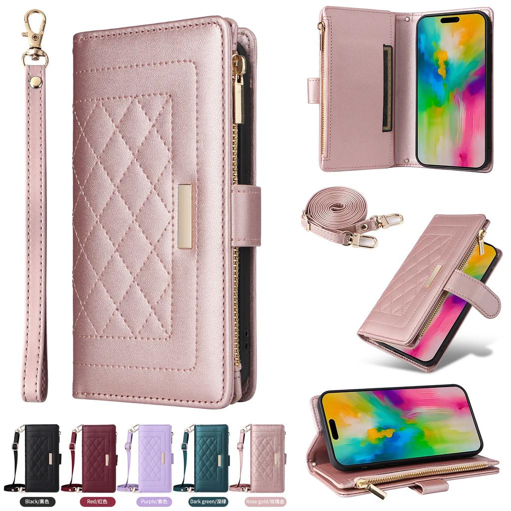 Wrist Strap Zipper Wallet with Card Holder Phone Case for IPhone 16 15 Plus 14 13 12 11 7 8 Pro Max XS X Crossbody Leather Cover