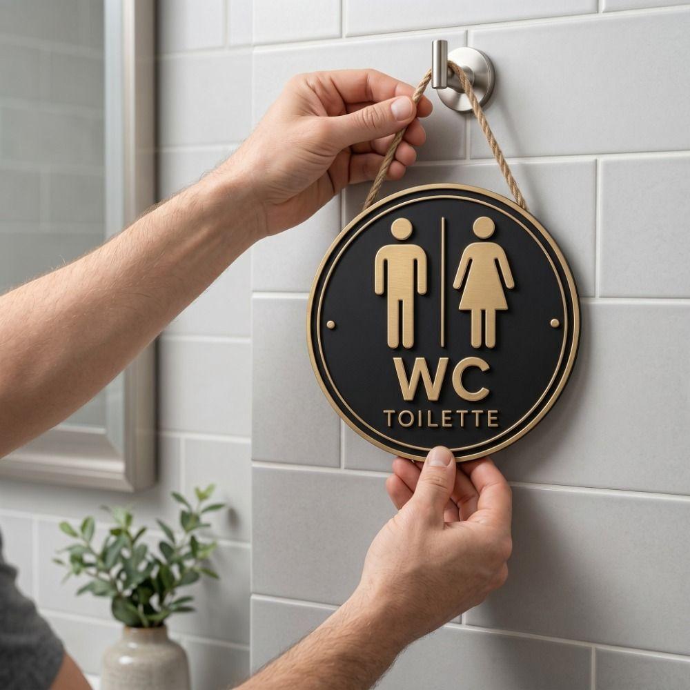 Door Hanging 2D Flat Sign Round Modern Toilet Sign Wall Art German Toilet Sign Cafe