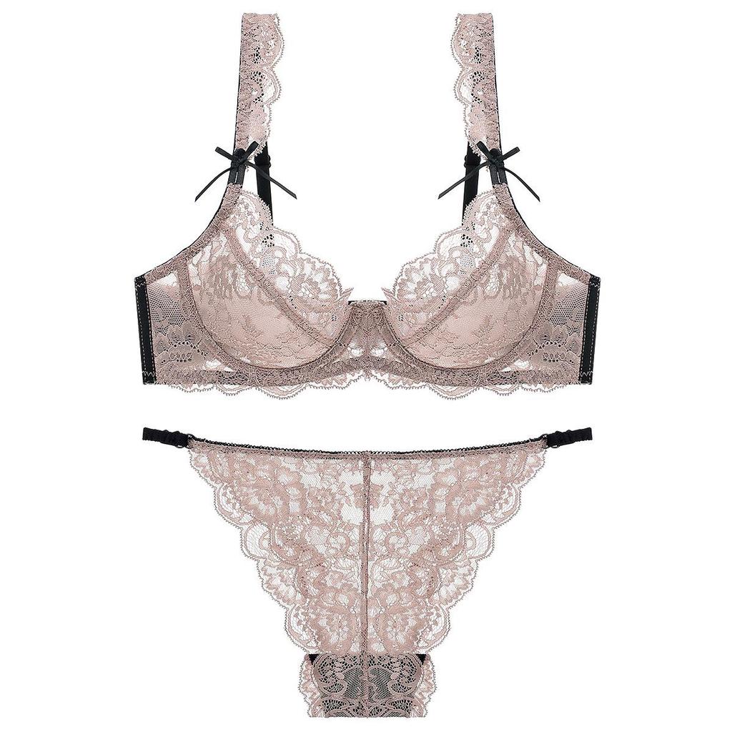 Комплект прозрачного кружевного бюстгальтера во французском стиле: Минимизирует внешний вид большой груди, Предотвращает обвисание, Сексуальное нижнее белье для женщин