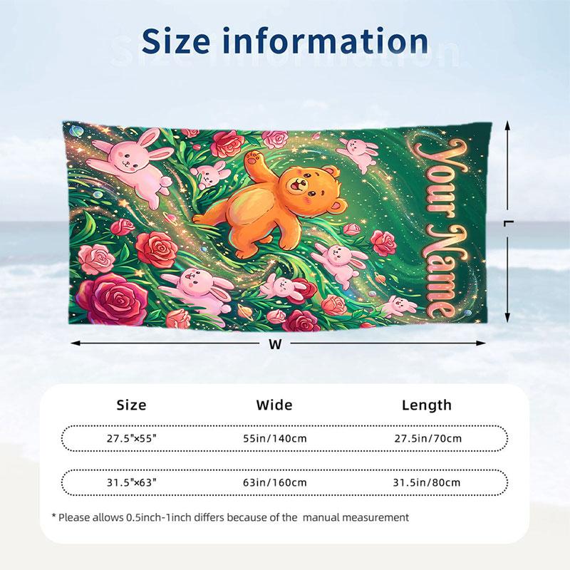 Easter Bunny Theme Beach Towel Personalized Custom Name & Text Soft Quick Dry Beach Towel for Swimming Travel