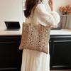 Women's Woven Straw Beach Bag Hand Woven Capacity Large Shoulder Bag Simple Travel Commuting Tote Casual Handbag