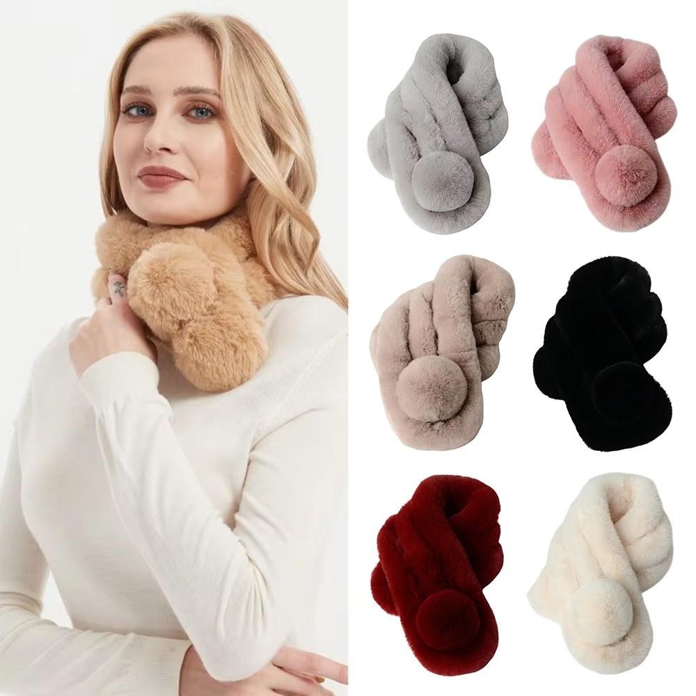 Faux Rabbit Fur Plush Cross Scarf Thicken Double-sided Neck Cover Shawl Women Girls