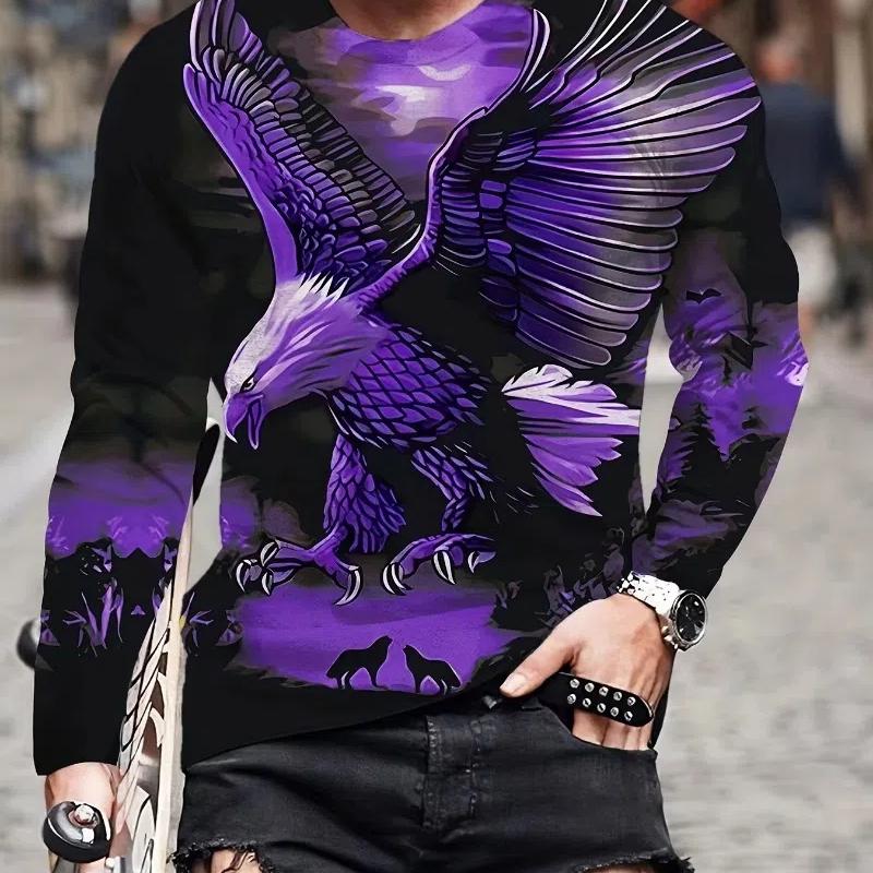 Fashion Eagle 3D Digital Printing Men's Casual Comfortable Long Sleeve T Shirt Fall Men's Patterned Clothing Tops Men's Gifts