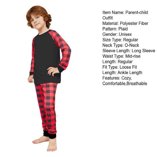 2 шт./компл. Комплект семейных пижам в тон, топ с круглым вырезом и длинными рукавами, клетчатые брюки, праздничный, для родителей и детей