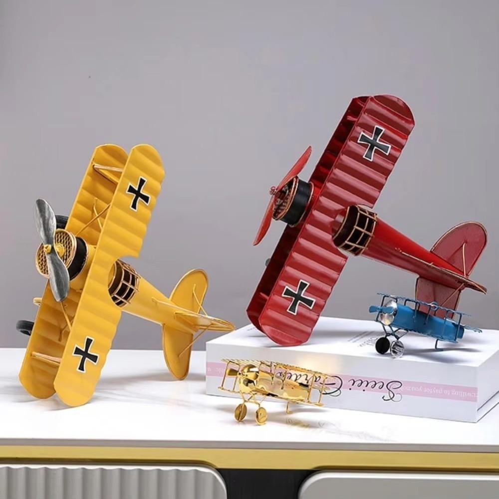 Vintage Airplane Model Ornament Metal Construction Iron Aircraft Model Cafe Ornament