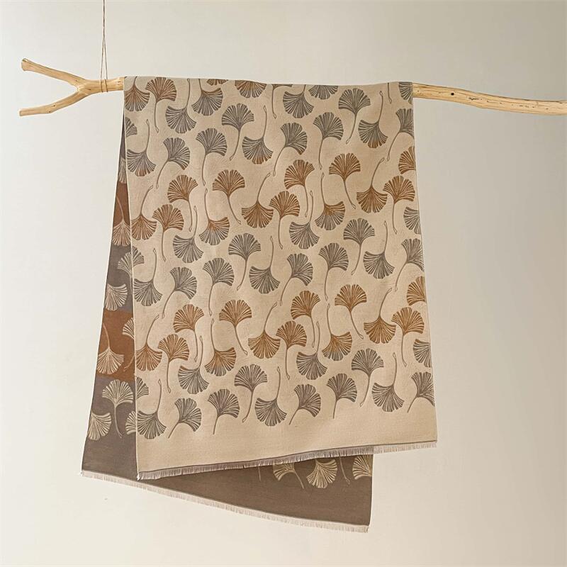 Autumn and Winter Comfortable Imitation Cashmere Scarf Women's Versatile Elegant Ginkgo Leaf Scarf New Thickened Warm Shawl Scarf